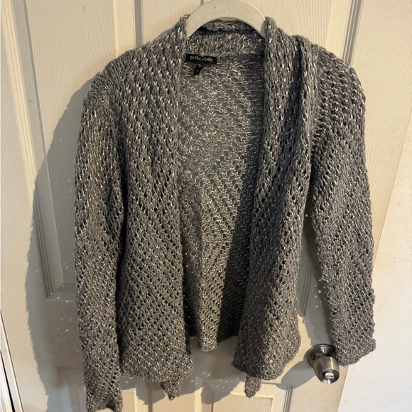 Eileen Fisher Eco Pebble Ash Cardigan Wool Alpaca Open Knit Gray Women Small - Picture 5 of 15